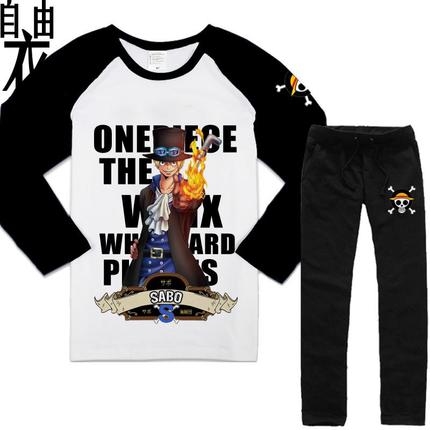 包邮海贼王T恤男艾斯衣服长袖套装大码大号t桖纯棉动漫青少年秋季