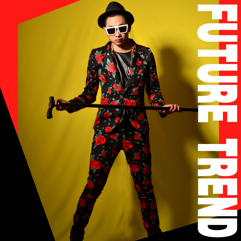 Exclusive] nightclub male singer DSDJ Quan Zhilong GD coquettish rose suit big-name bar costume accessories