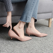 Shoes female 2021 spring models tip fine apricot 3cm high heels low heel xiao gen shoes female bridesmaid shoes female