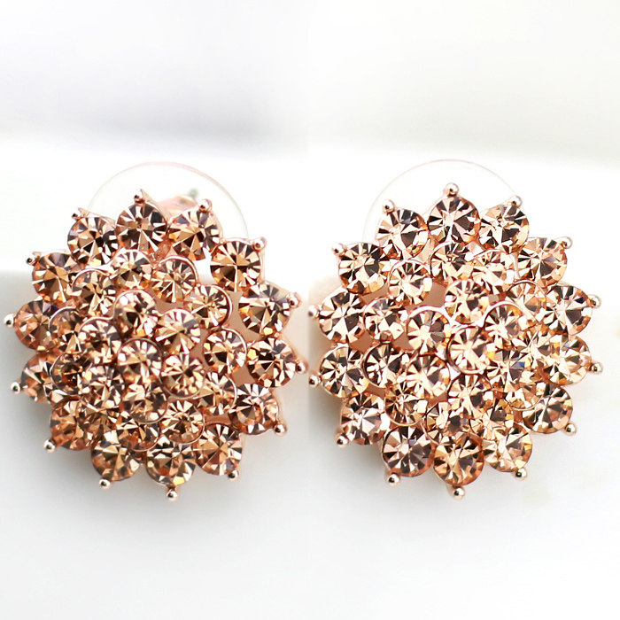 Korean champagne full diamond round earrings shining temperament large exaggerated fashion earrings large ear clip earrings female