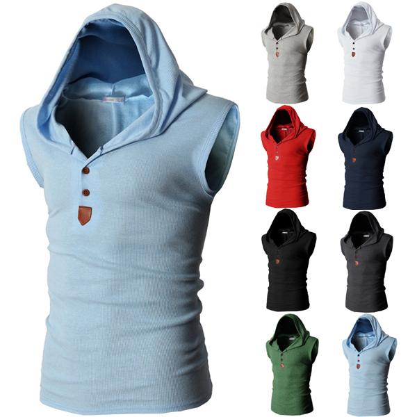 Korean fashion vest men's bottoming shirt sleeveless hooded vest waistcoat summer student shirt men's sweatshirt