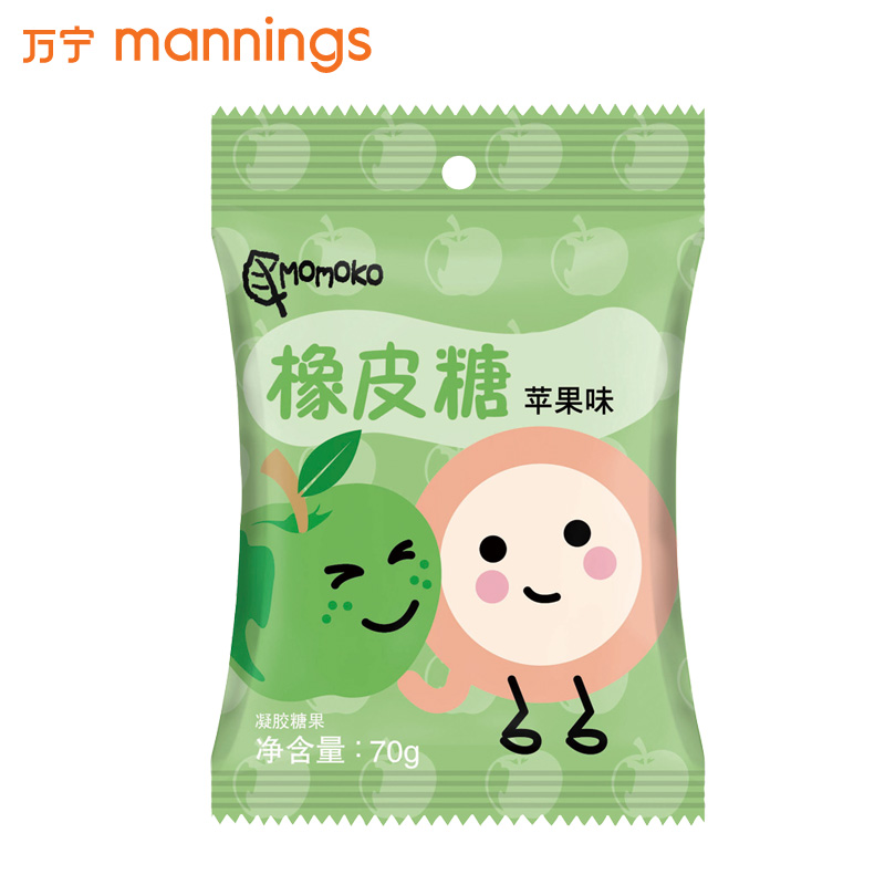 【万宁正品】嚼劲十足■ Momoko橡皮糖苹果味70g 香甜美味 水果原