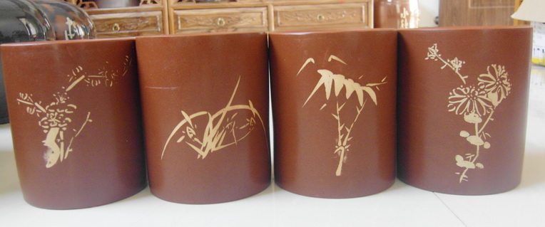 Jianshui Purple Pottery Old Factory Old Pottery Old Grinding Light Large Number Pen Holder Tea Drum Tea Tube 6 Gentleman Wen Houses Four Treasures Collection Boutique