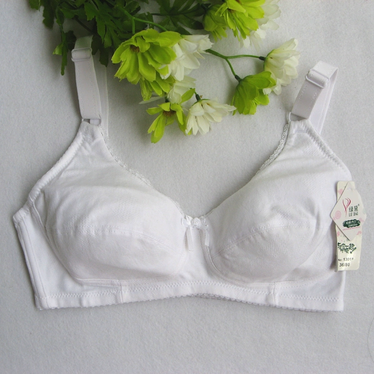 Màu xanh lá cây Daisy Cotton Bra của Phụ nữ Full Cup Không có vòng thép Áo lót vải cho người trung niên và cao tuổi Áo ngực Mom cotton mỏng Size lớn Đồ lót cho ngực lớn - Now Bras