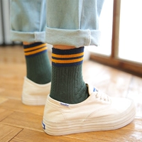 Vớ nữ mùa thu cotton ống vớ retro mô hình gai dầu của phụ nữ khâu tay hai thanh sọc vớ vớ - Bít tất nữ tất cao cổ nam