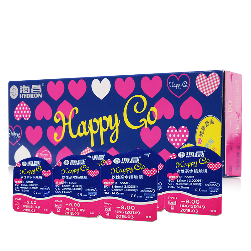 海昌隐形近视眼镜Happy Go月抛6片装健康舒适自然服贴dy