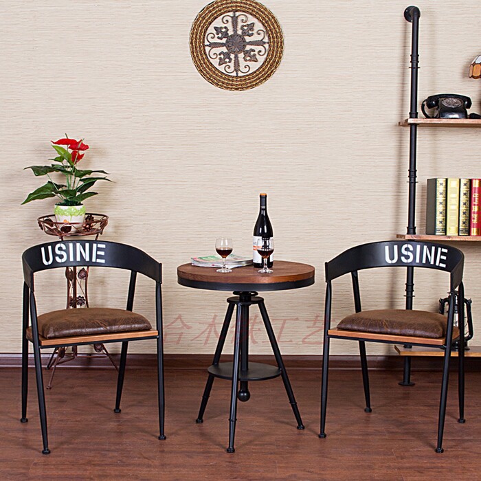 Iron solid wood table and chair combination American casual coffee shop milk tea shop table and chair Outdoor courtyard balcony small tea table