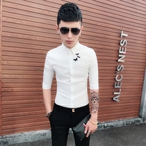 2021 new men embroidered Half sleeve shirt male handsome casual hair stylist sleeve shirt slim youth trend