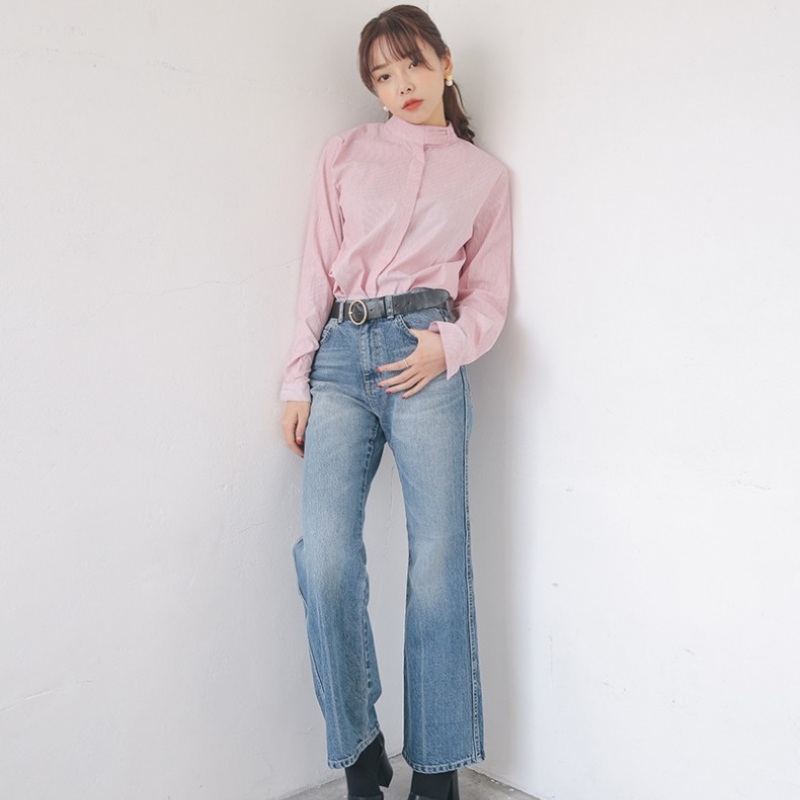 韩国stylenanda官方正品 复古风水洗磨白直筒牛仔裤