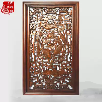 Dongyang wood carving camphor wood rectangular pendant hollow decoration vertical screen solid wood carving craft gift decoration more than years