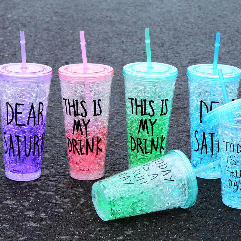 Korean version of Qingyi Square 0-degree Summer Ice Cups Double plastic cup Ice Drink Ice Cool A Summer Cartoon