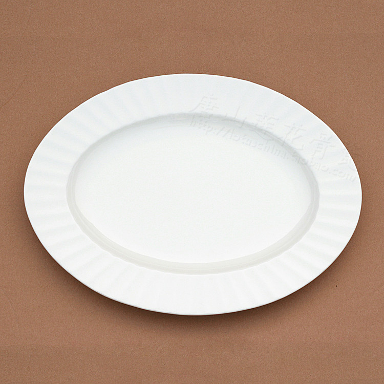 Waves flower fish pan 10 inch 12 inch 14 inch extra-large fish plate pure white bone porcelain tray embossed bone porcelain ceramic