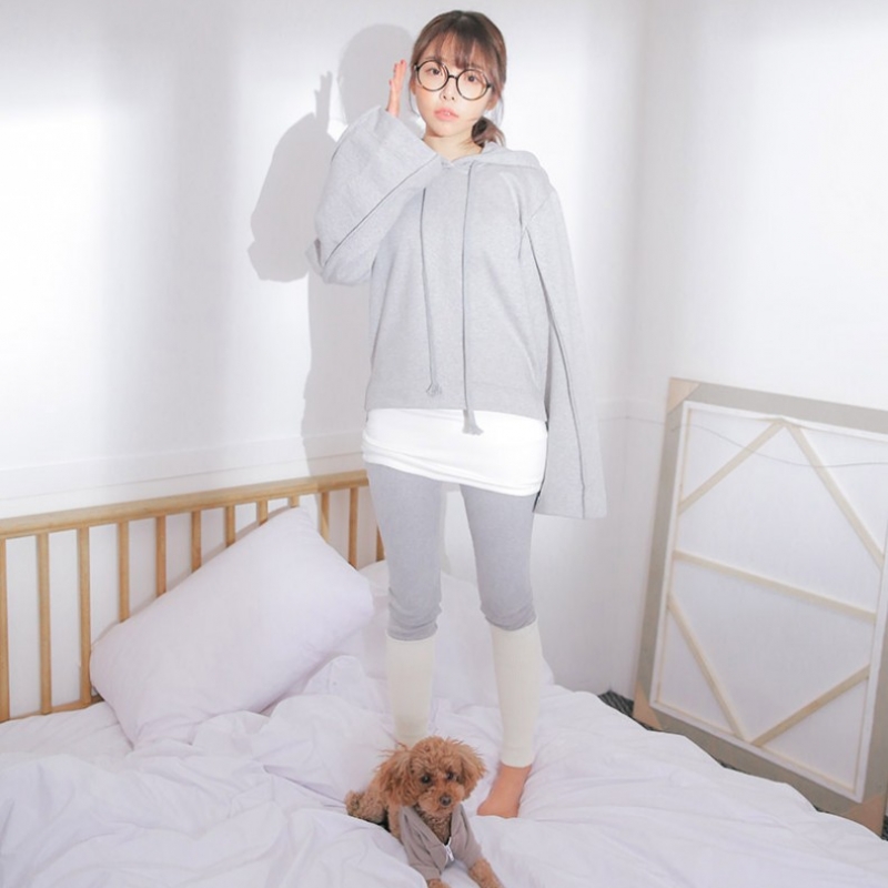 韩国stylenanda官方正品 休闲款配色拼接修身打底裤-灰色+象牙色