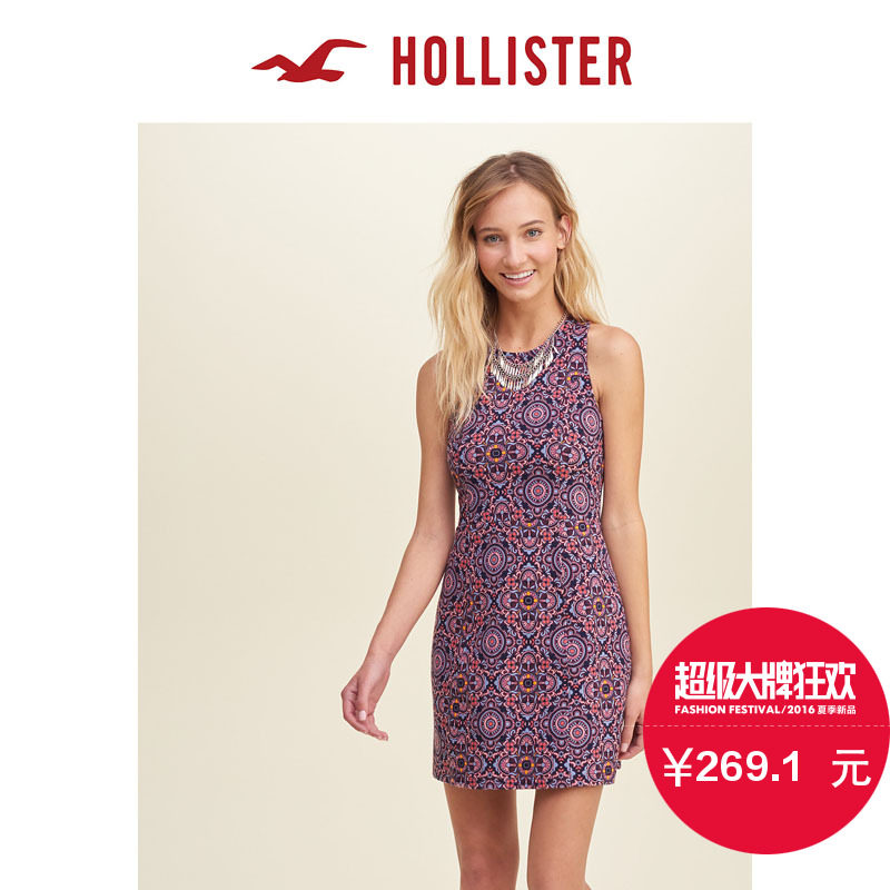 Hollister 2016春装新款图案直筒连衣裙 女 115463