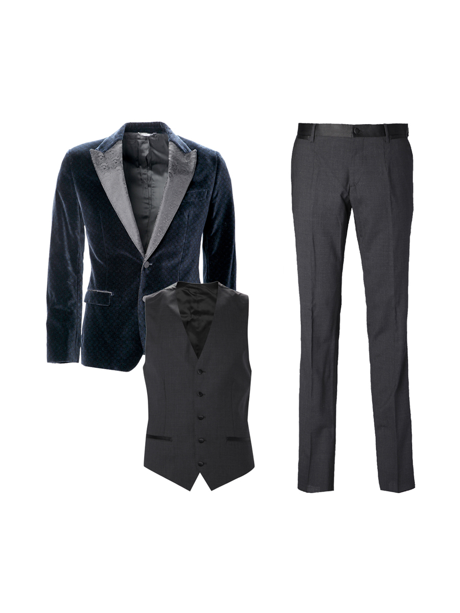 Dolce&Gabbana 深蓝色提花枪驳领西服套装