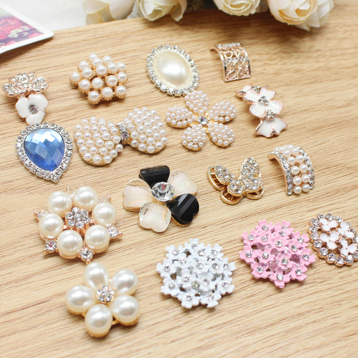 Pearl rhinestone flower plate drill hand-made DIY bow hairpin hair accessories headdress accessories small flower accessories material