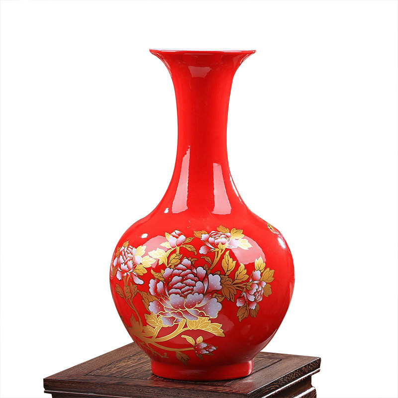Large Jingdezhen Chinese red wedding ceramic vase new wedding room decorated red home festival supplies