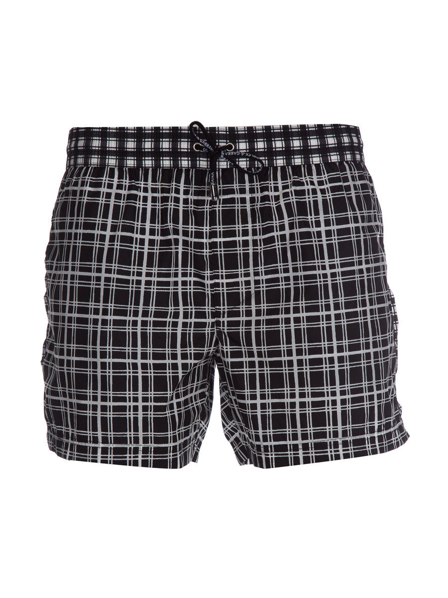 Dolce&Gabbana 黑白拼色格纹抽绳短裤