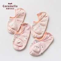 Caramella mùa hè cha mẹ và con vớ động vật nhỏ ánh sáng vớ màu hồng vớ vô hình silicone non-slip cô gái vớ cotton 4 cặp shop bán đồ trẻ em