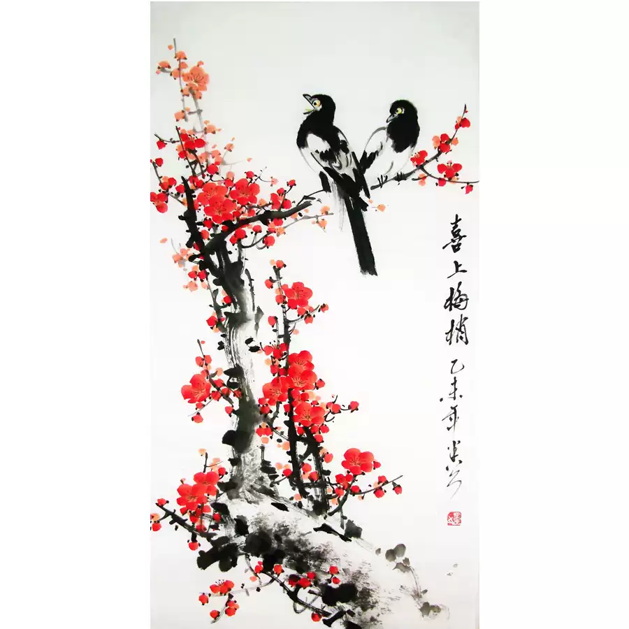 国画写意花鸟水墨真迹梅花玉骨清姿三尺斗方画芯50cm*50cm