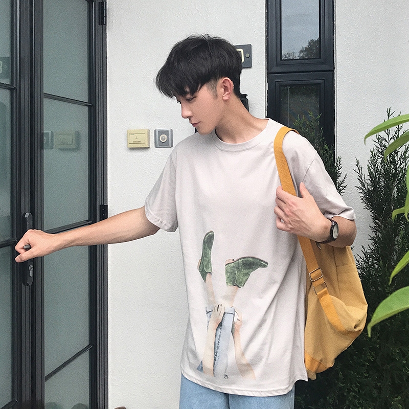 简约个性特色男士短袖T恤韩版时尚印花潮T恤衫男休闲上衣清新潮