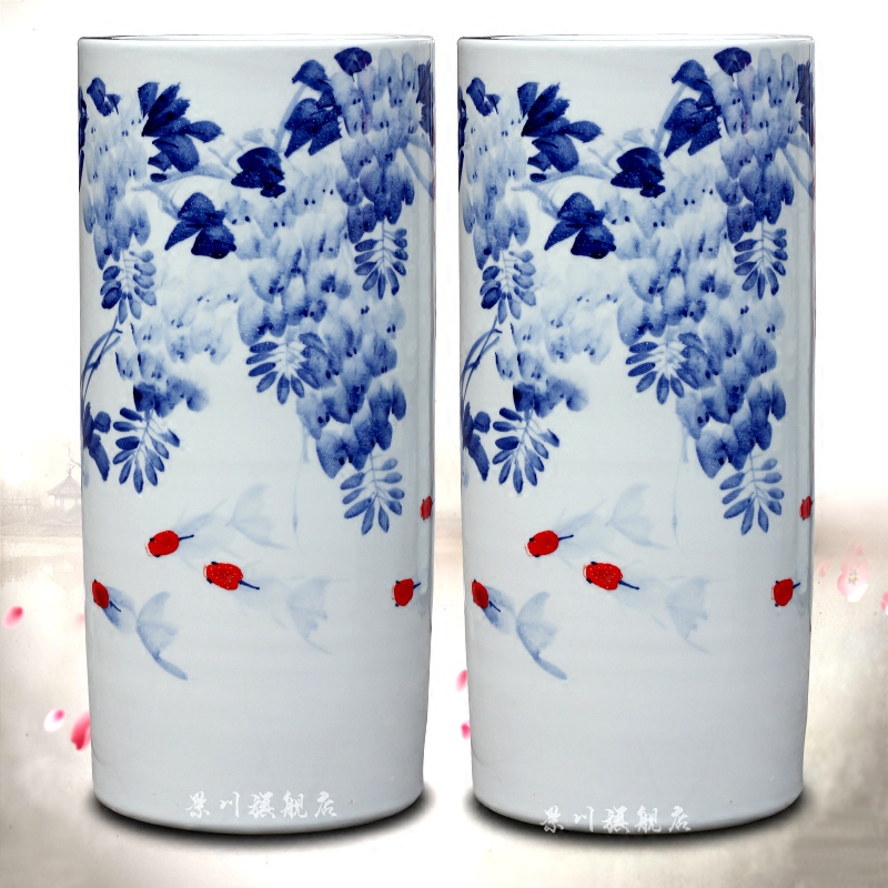 Jingdezhen ceramic vase straight quiver pastel/book tube/cap tube of the sitting room of Chinese style of calligraphy and painting mesa place adorn article