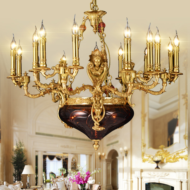 All copper French living room chandelier European art luxury chandelier villa lamp dewaxing copper lamp angel candle lamp