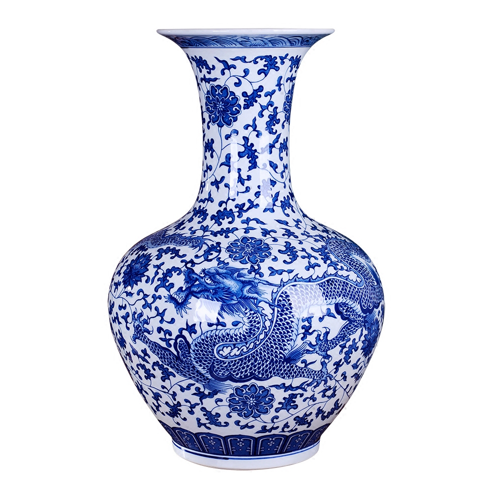 Jingdezhen ceramic furnishing articles hand - made under the ground of blue and white porcelain vase porcelain glaze color longteng design home decoration