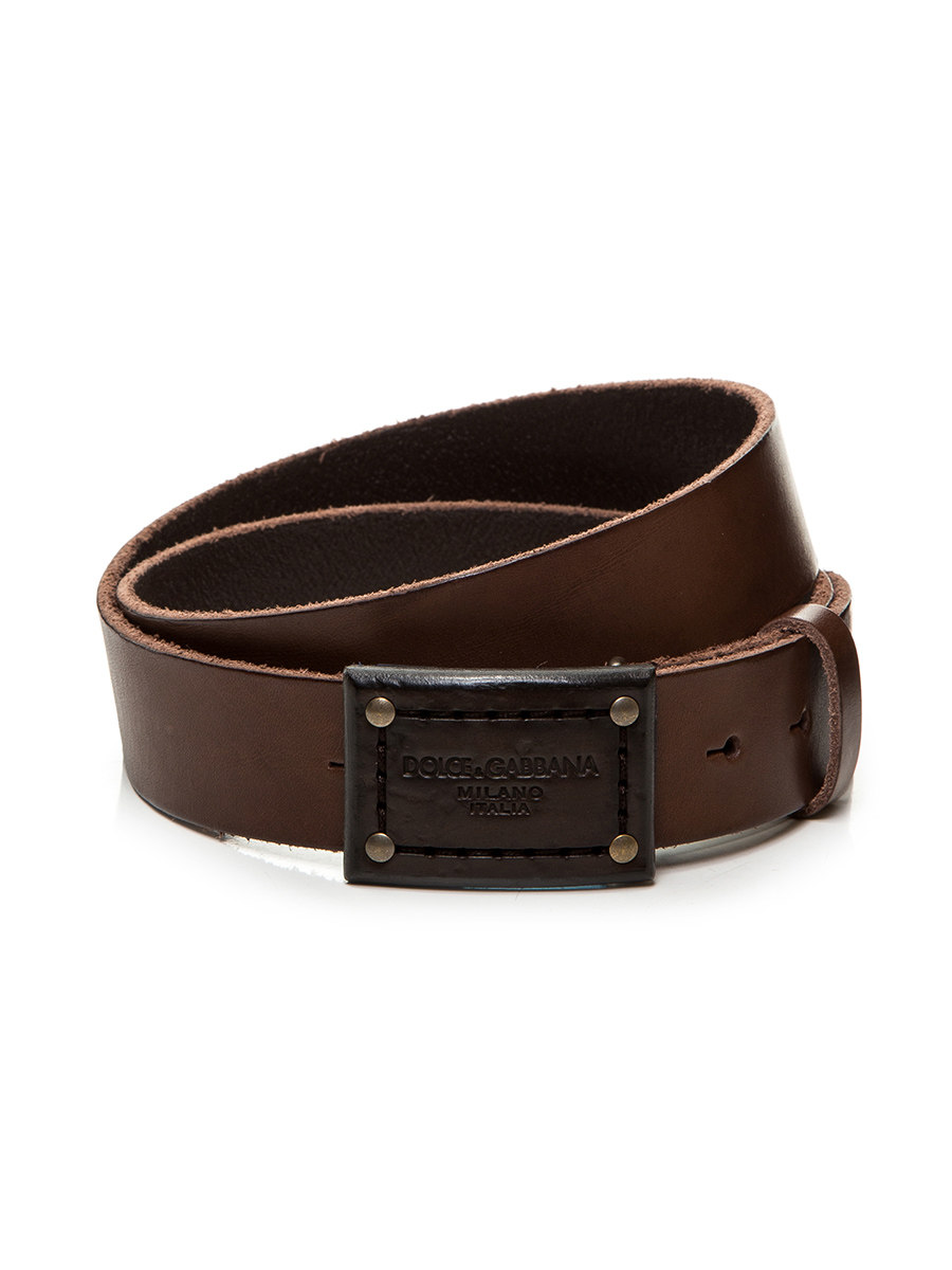 Dolce&Gabbana 棕色铆钉铭牌扣腰带