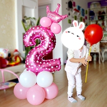 Babys 2nd birthday digital balloon column decoration Childrens 3rd birthday party scene arrangement cartoon balloon