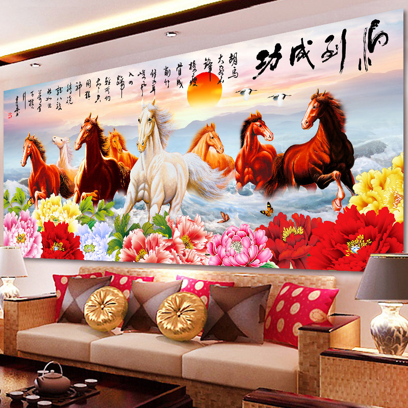 Full diamond painting 2020 new diamond embroidered horse to the successful peony eight Juntu living room sticky brick and stone painting
