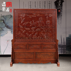 напольная ширма 中式实木雕刻立式落地屏风仿古双面雕刻隔断插屏客厅玄关遮挡座屏