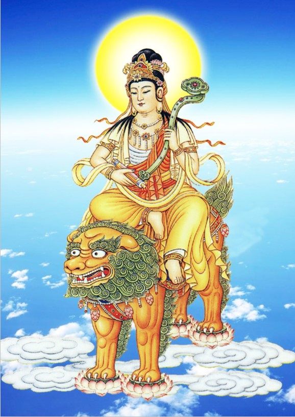 Tie-edge Semi-handmade Buddhist Bodhisattva Donka portrait Manjusri 024 photo paper bifacial plastic packaging