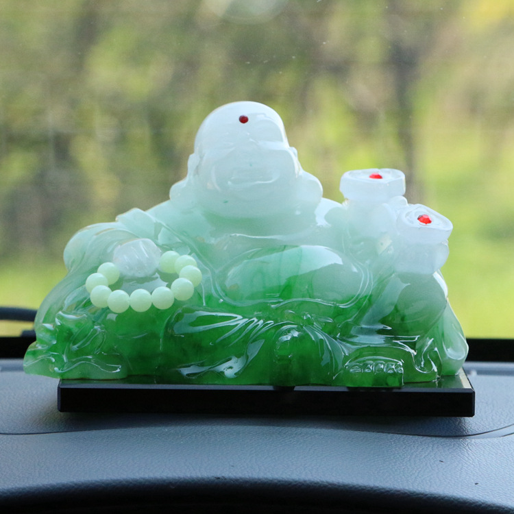 特大号汽车内饰树脂拉丝珠宝如意弥勒佛香水座轿车里琥珀色摆饰品