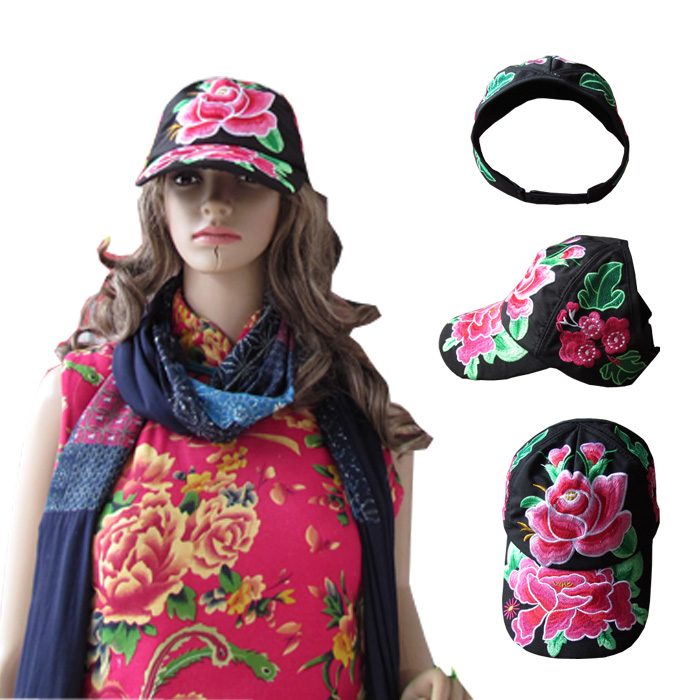 National wind sun hat women's original new travel hat fashion women's retro embroidery flower tide hat