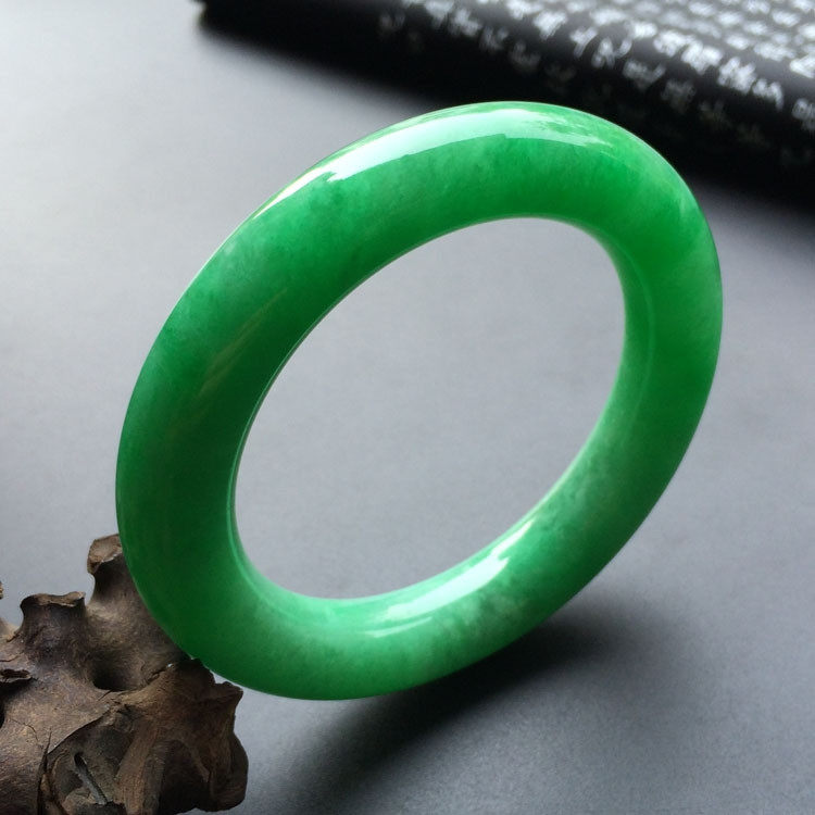 Emperor Green Natural Burmese Laokeng Jade Bracelet Round Bar Spicy Green Full Green Flower Jade Bracelet Jade Bracelet