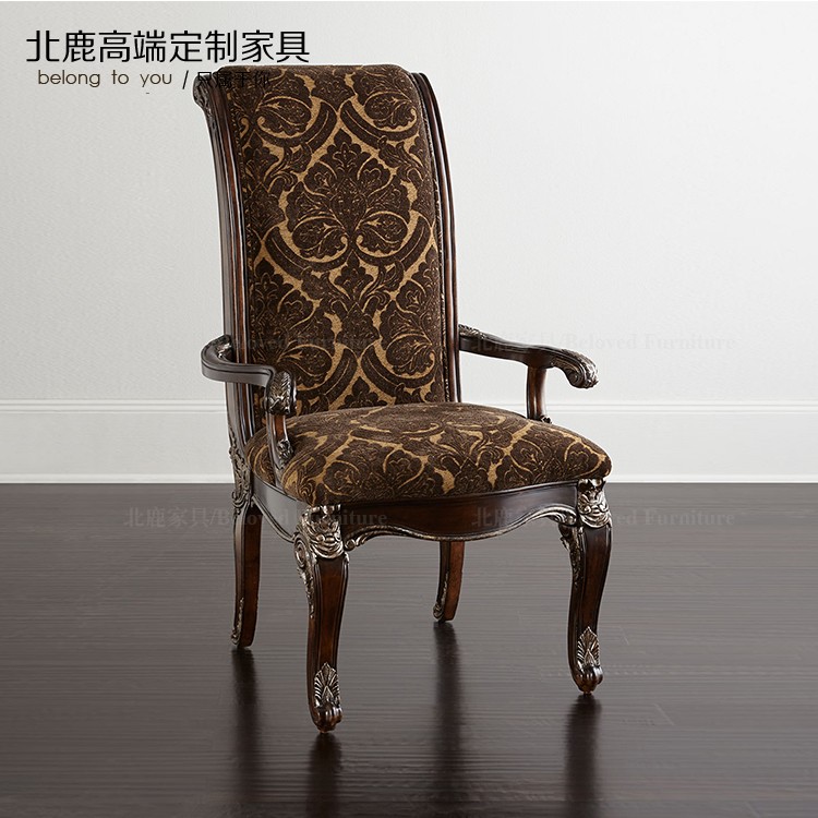 Купить Обеденный стул 北鹿高端定制家具雕花美式实木新古典欧式布艺餐椅hd92 North deer high/end