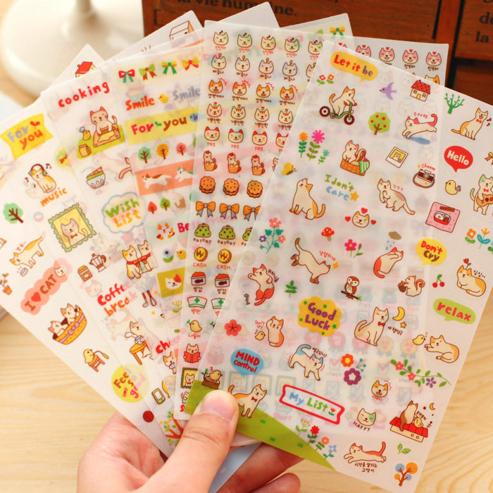 Korean cute cat transparent decoration diary sticker 6 inserts