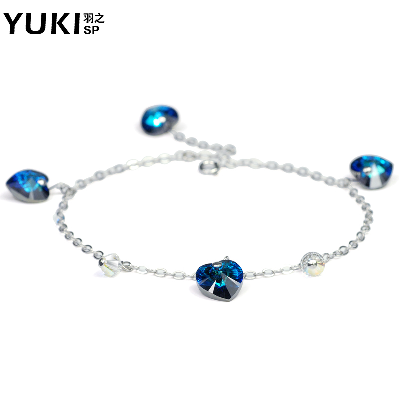 YUKI脚链 925银 女 品质奥地利水晶 韩版时尚海洋之心送女友礼物