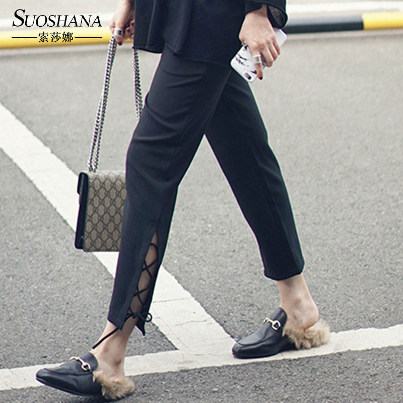 Spring and summer day fork binding west pants turnip small feet high waist lesbian Yang Mi leisure tide show thin style web celebrity