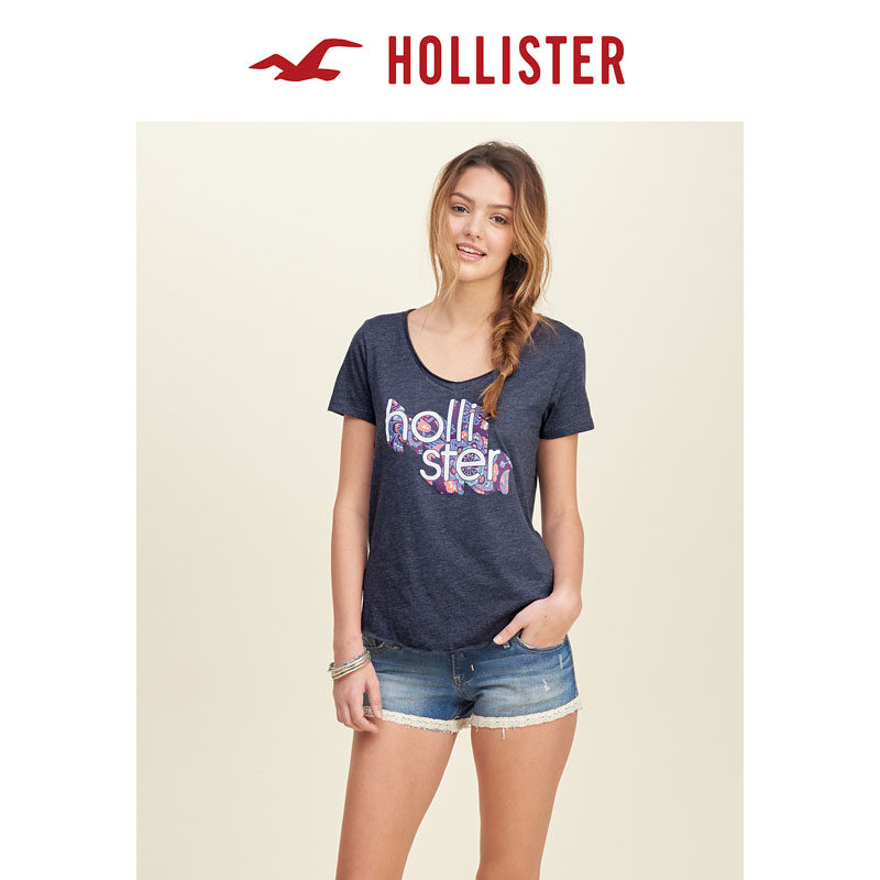 Hollister 2016春装新款休闲图案 V 领 T 恤 女 119997