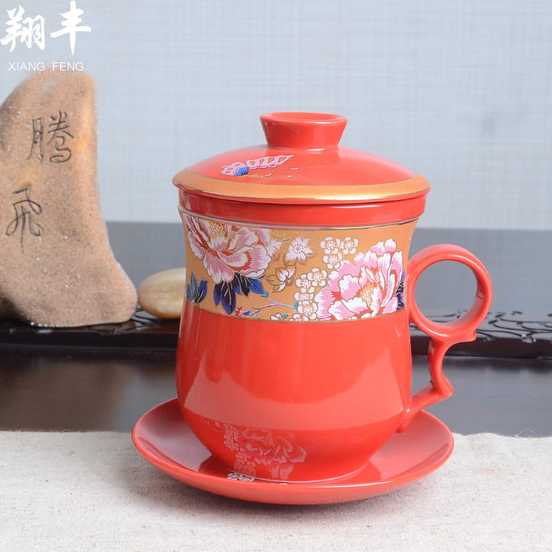 Xiang feng ceramic cups with cover ceramic cup with water filtration China personal office and meeting gift mugs