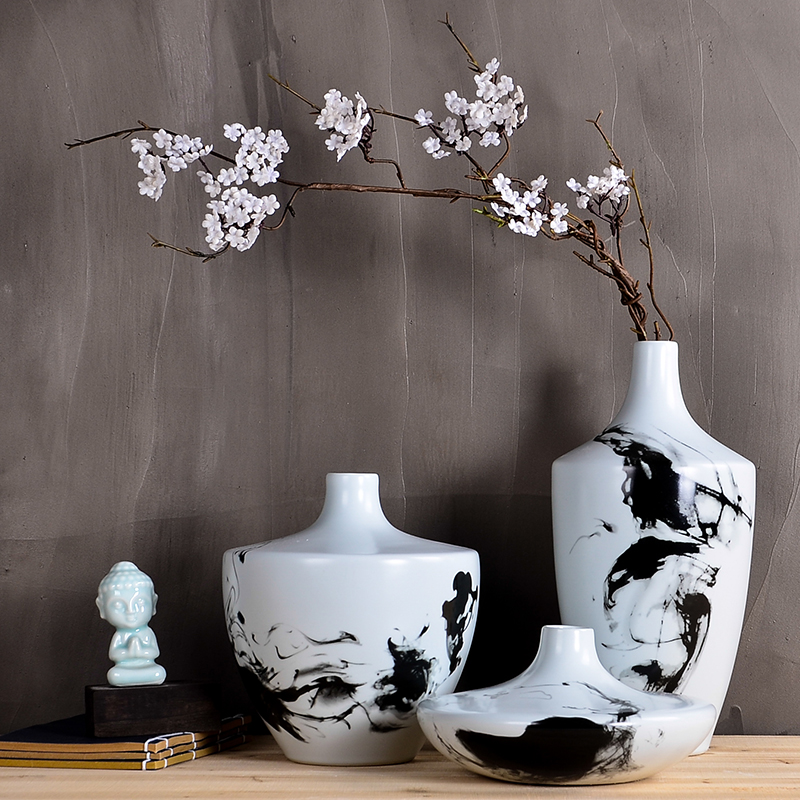 Z022 new Chinese style ceramic vase furnishing articles creative home sitting room simulation flower zen tea taking flowers, three - piece suit