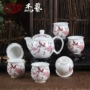 Bộ ấm trà bằng gốm Teacup set Bộ ấm trà bằng sứ màu xanh và trắng Jingdezhen Bộ đôi kungfu đặt bộ đường lớn - Trà sứ bình hãm trà