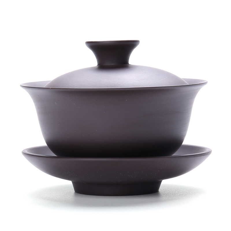 Chiang kai - shek household kung fu violet arenaceous only three tureen worship purple sand tea cups, Japanese bowl tea accessories