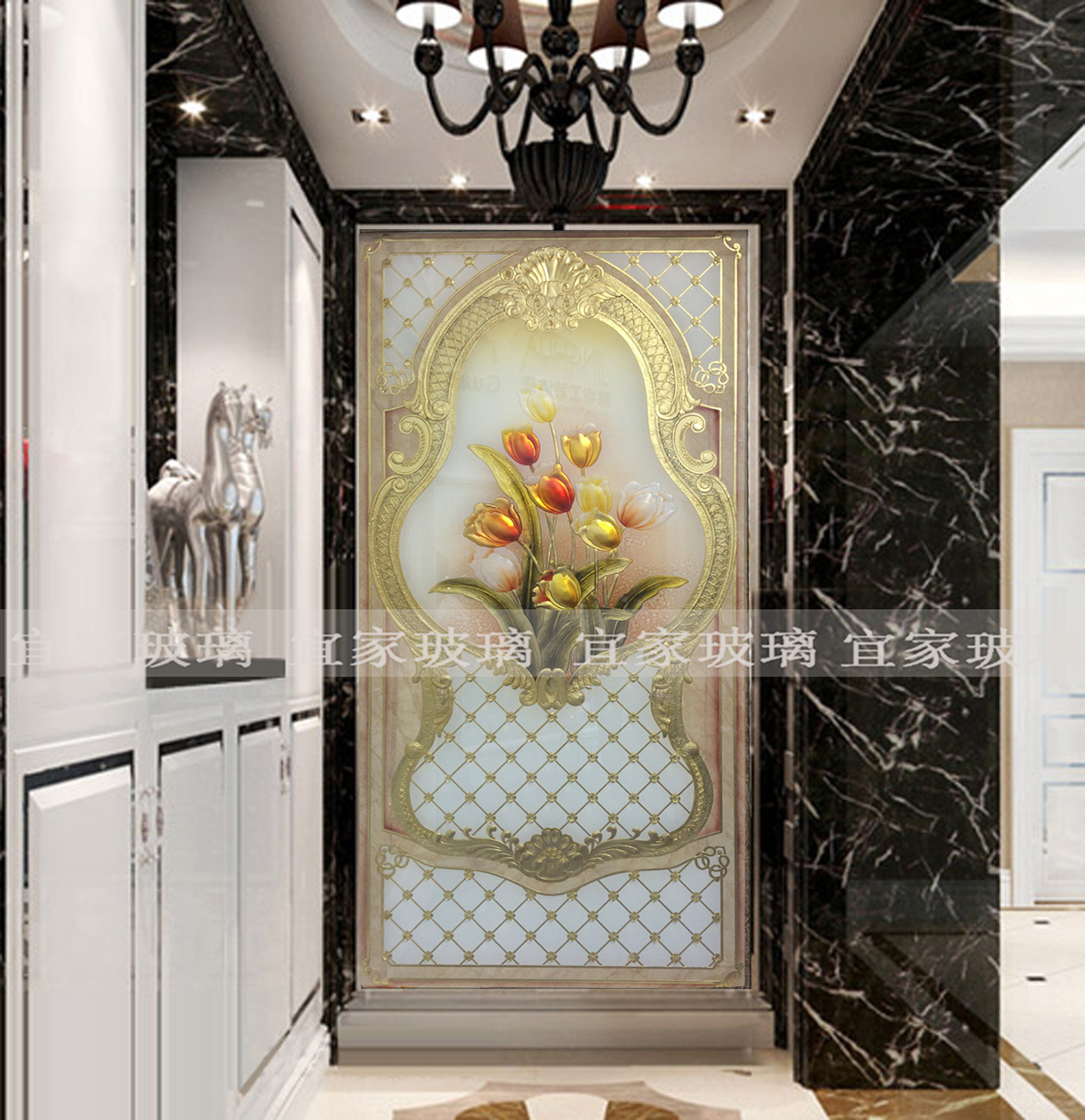 Shanghai art glass entrance background wall at the end of the corridor Jane European modern partition entrance European style
