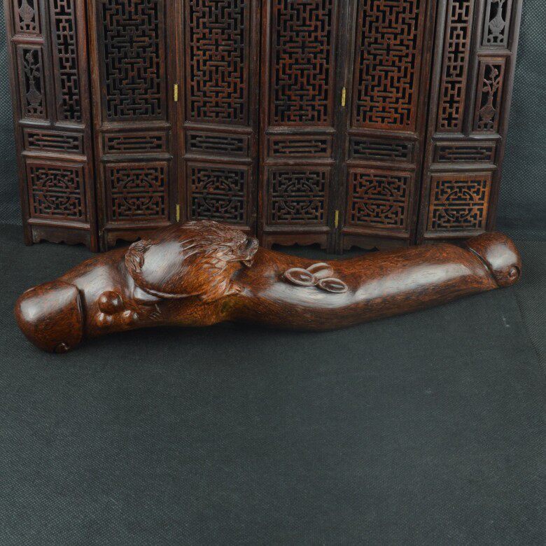 Old Materials Vietnam Yellow Flowers Pear Ruyi Ruyi Dragon Turtle Small Pendulum Pieces Chinese Red Wood Handcrafted Engraving Essay with hand handlebar piece Process Gift decoration