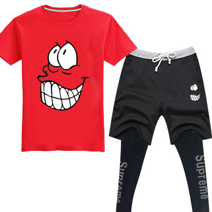 奔跑吧男学生T恤青少年大码兄弟装衣服夏季纯