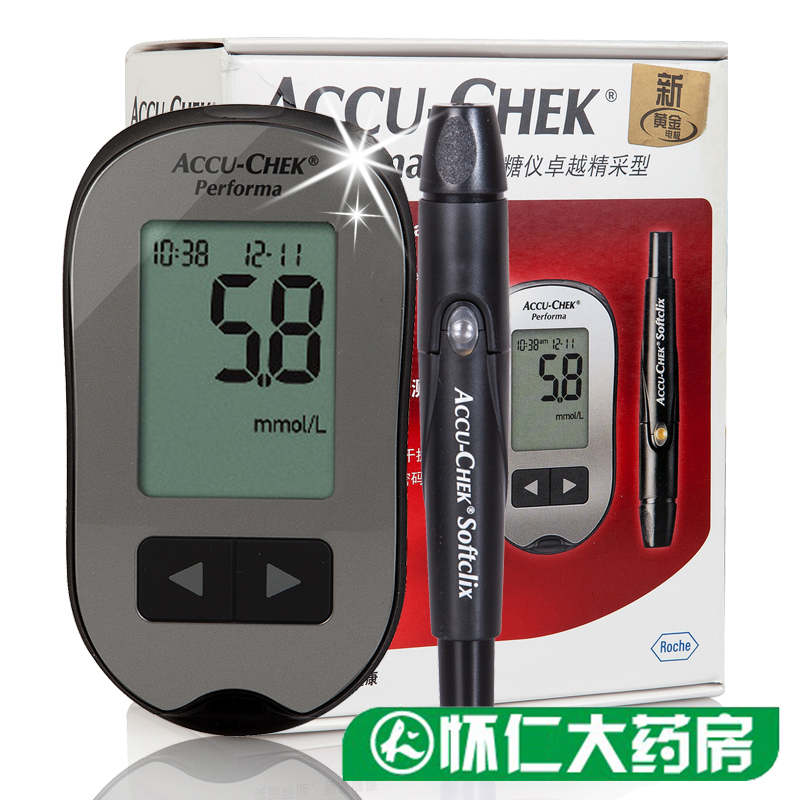 罗氏血糖仪卓越型 血糖测试仪家用免调码 +50血糖试纸条 德国进口