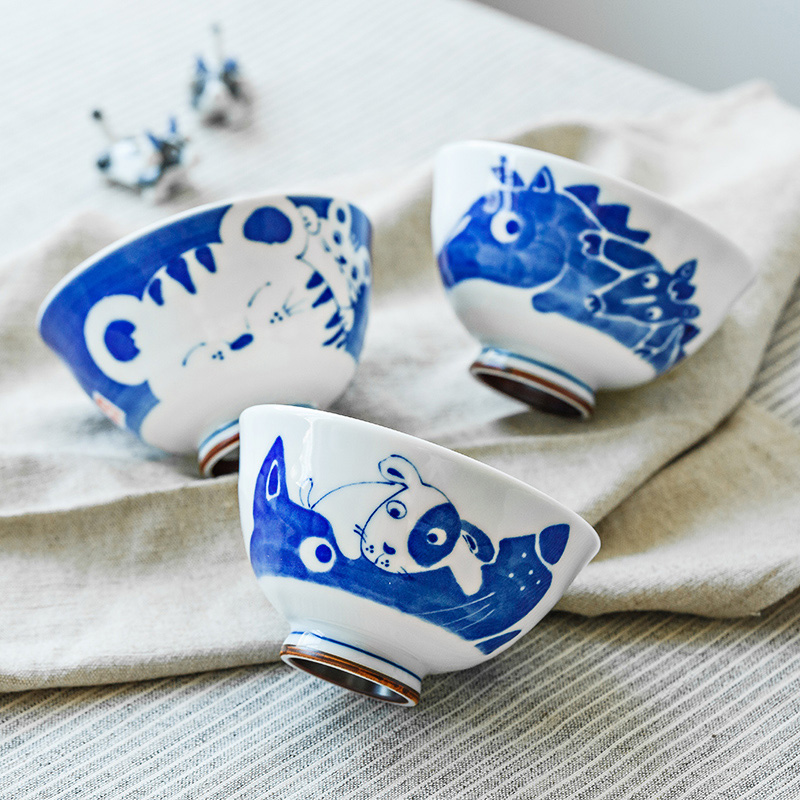 Japanese imports of Chinese zodiac cartoon bowl bowl household dessert bowl bowl of Japanese tableware ceramic bowl and lovely children